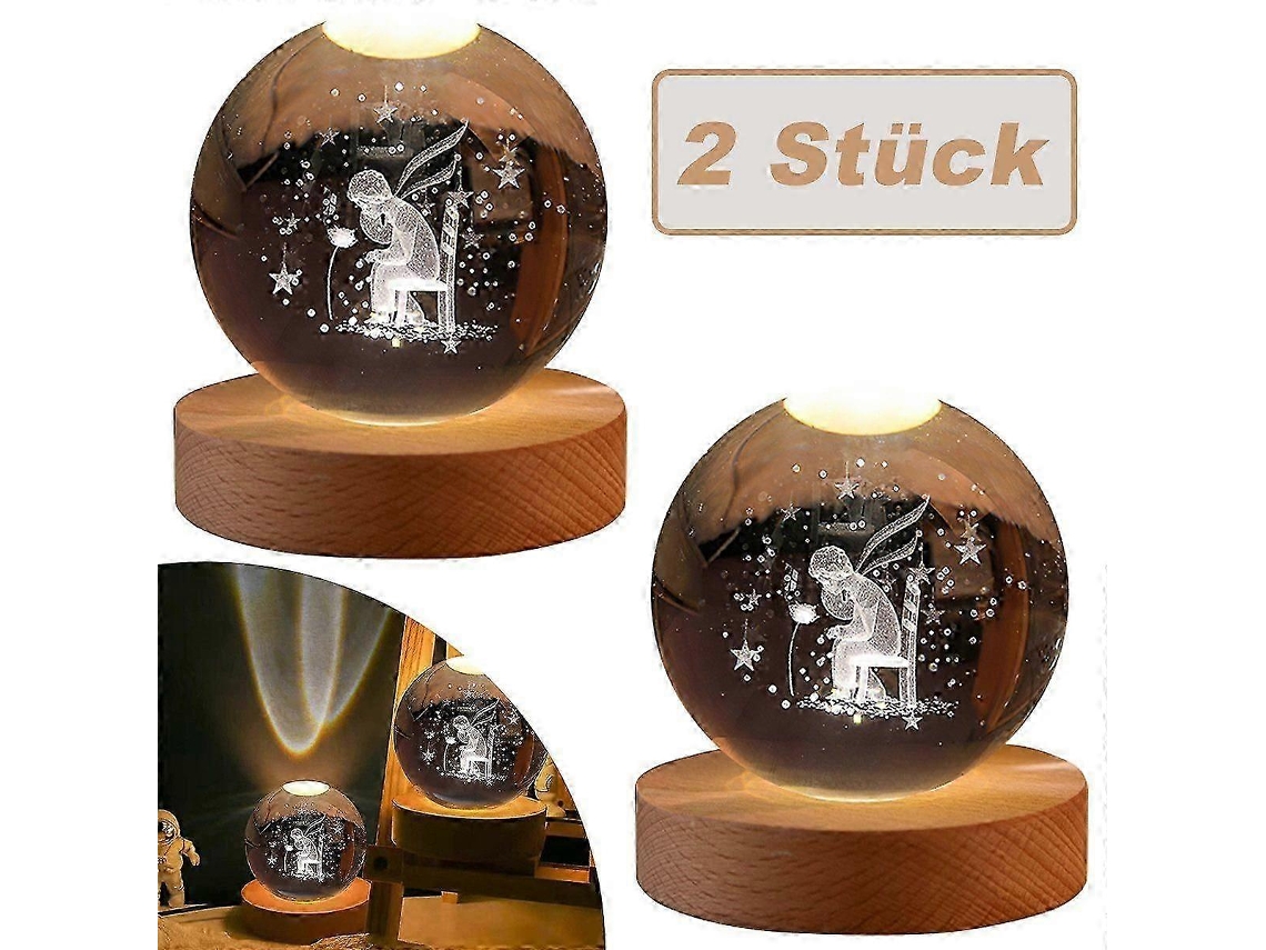Luz nocturna LED con esfera de cristal brillante, juego de 2 piezas, para decoración de habitaciones. Rosewell