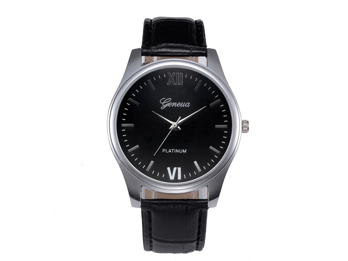 Reloj De Pulsera Casual Con Números Romanos Y Correa De Cuero Pu Moda (negro)
