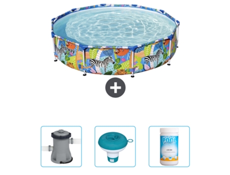 Piscina BESTWAY Round Steel Pro - 305 x 66 cm - Estampado Selva - Incluida Bomba - flotador de cloro - Cloro