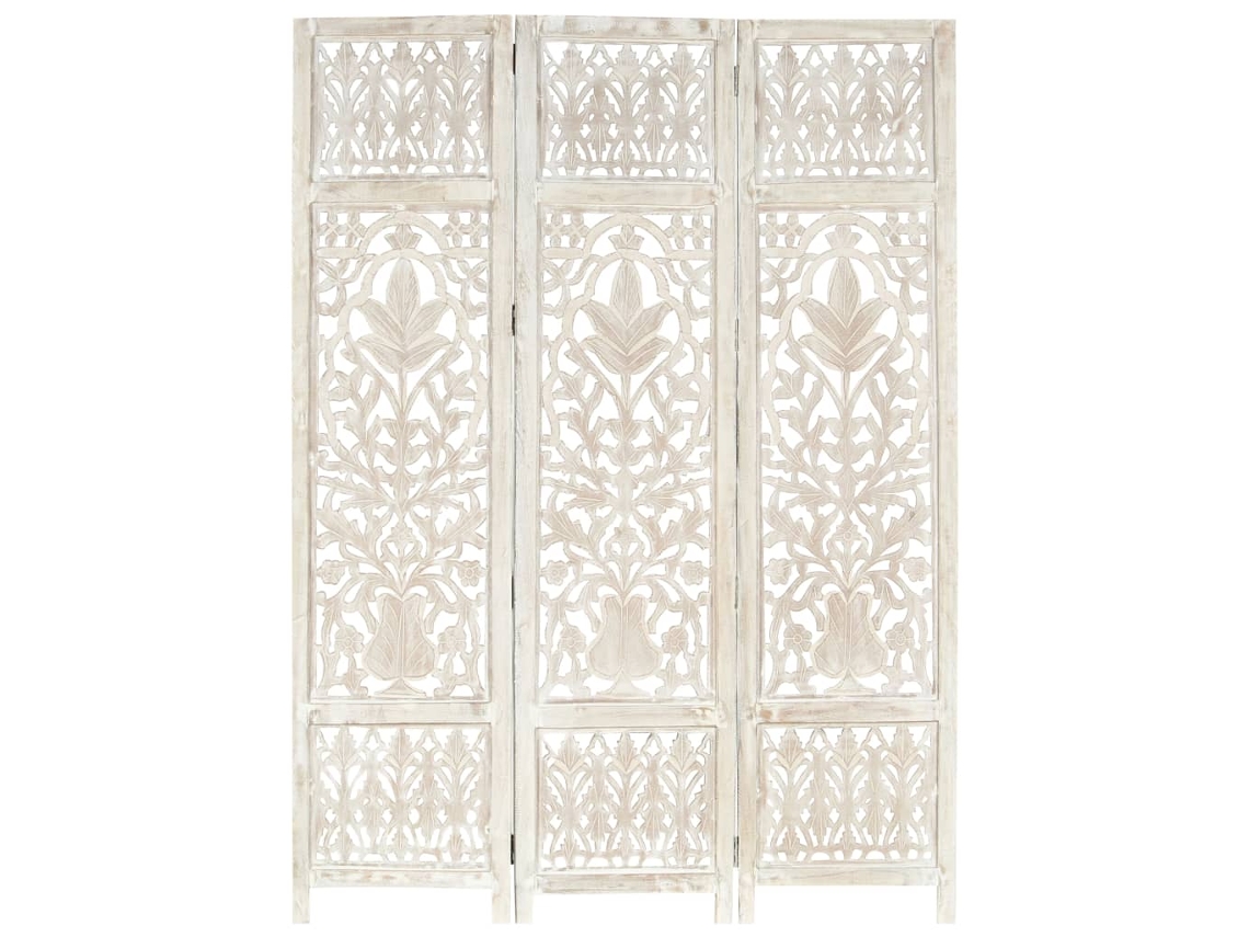 Divisória LOVELY HOME de Escultura de Mano de 3 Paneles en Madera Maciza Blanca (120 x 165 cm)