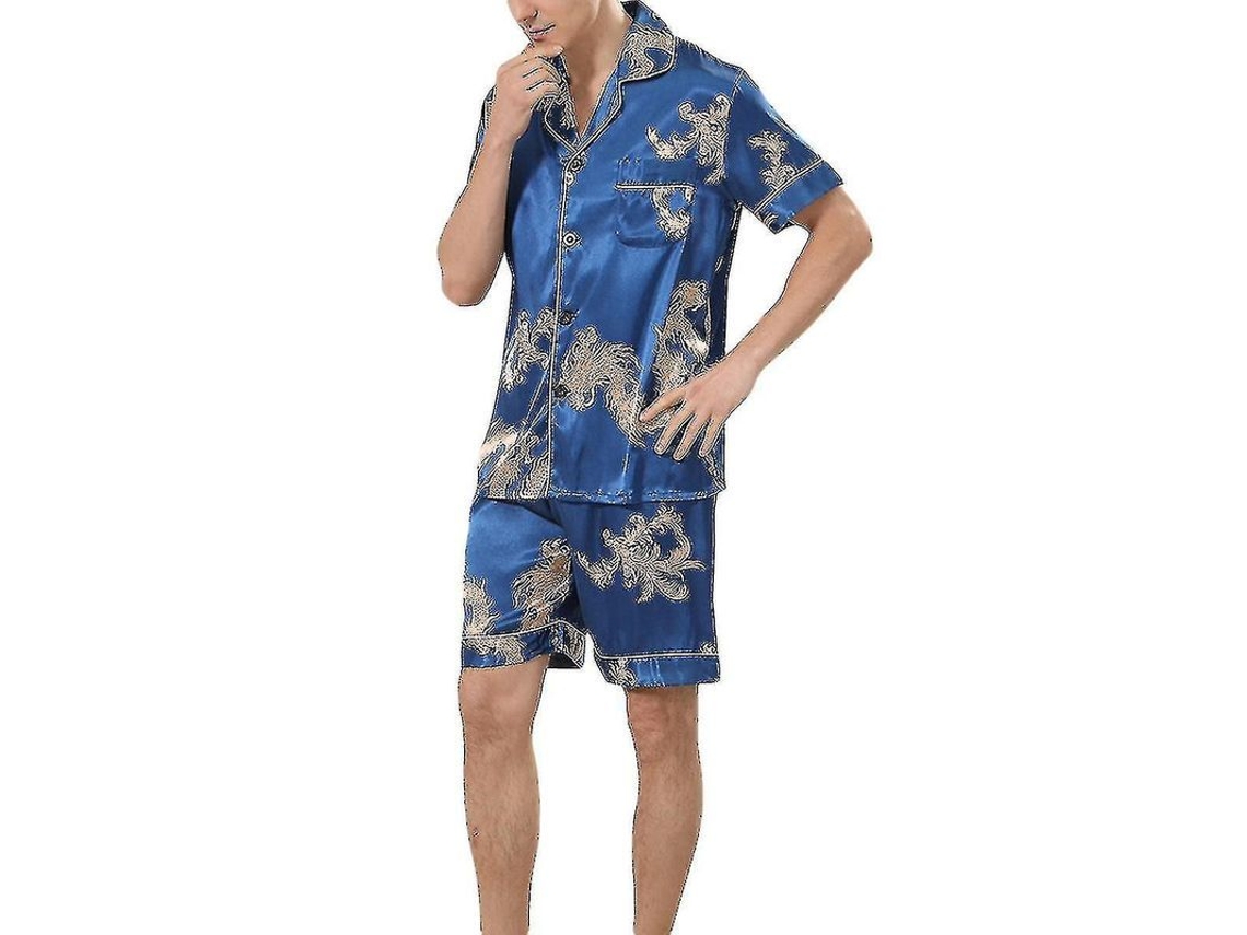 Conjunto De Pijama De Seda Satinada Para Hombre Con Mangas Cortas Y Braguita Clásica - Ropa De Dormir Y Para Estar En Casa