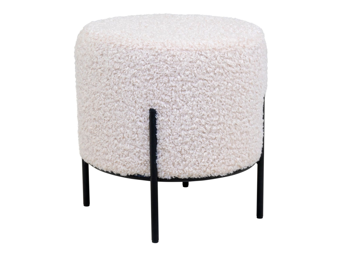 Puf en piel de cordero blanco con pies negros Ø 35.5 x 37 cm HOUSE NORDIC