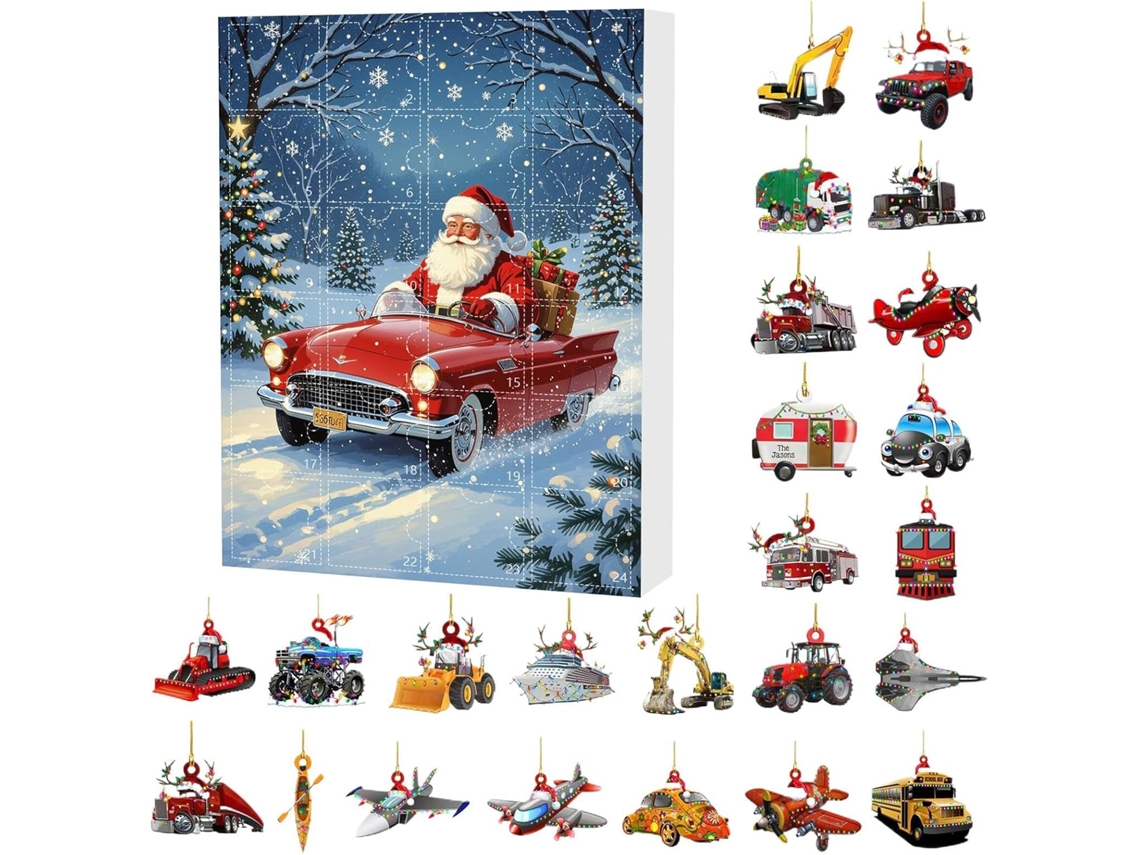 Calendario De Adviento De Navidad | Colgante Decorativo De Papá Noel En Transporte Con Diseño Acrílico 2d