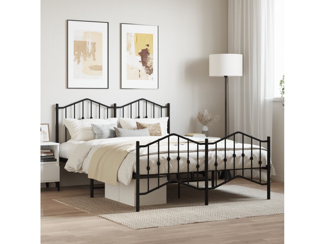 Estructura Cama Sin Colchón Con Estribo Metal Negro 140x200 Cm