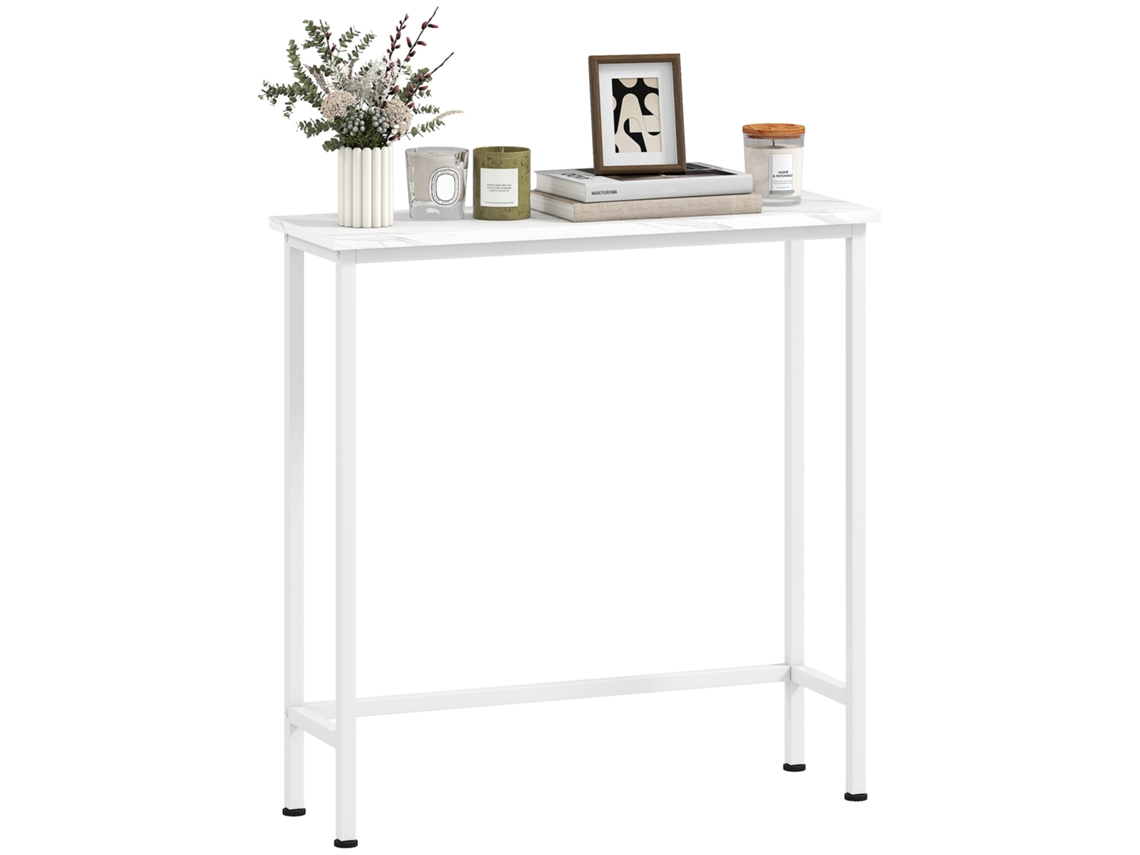 Consola para recibidor con cojines ajustables, sistema antivuelco, 75 x 24 x 76 cm, ideal para espacios pequeños, color blanco.
