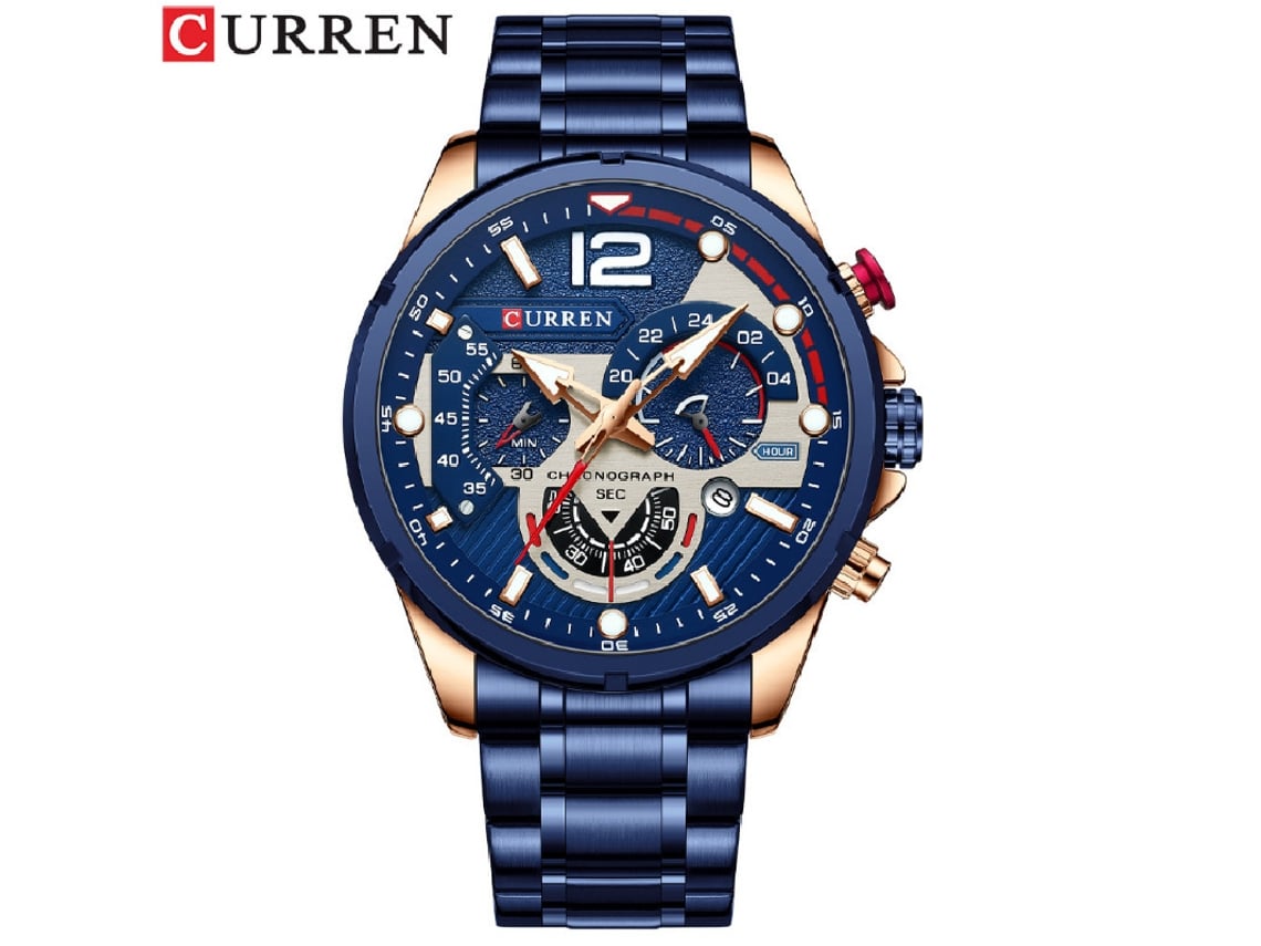 Reloj De Negocios Para Hombre (azul) De Acero Inoxidable, Cuarzo, Fecha, Seis Manecillas, Multifuncional Luminoso