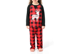 Pijamas combinando para a família Rebe com estampa de veado natalino, manga longa, tamanhos infantil (3-4 anos), adulto e bebê.