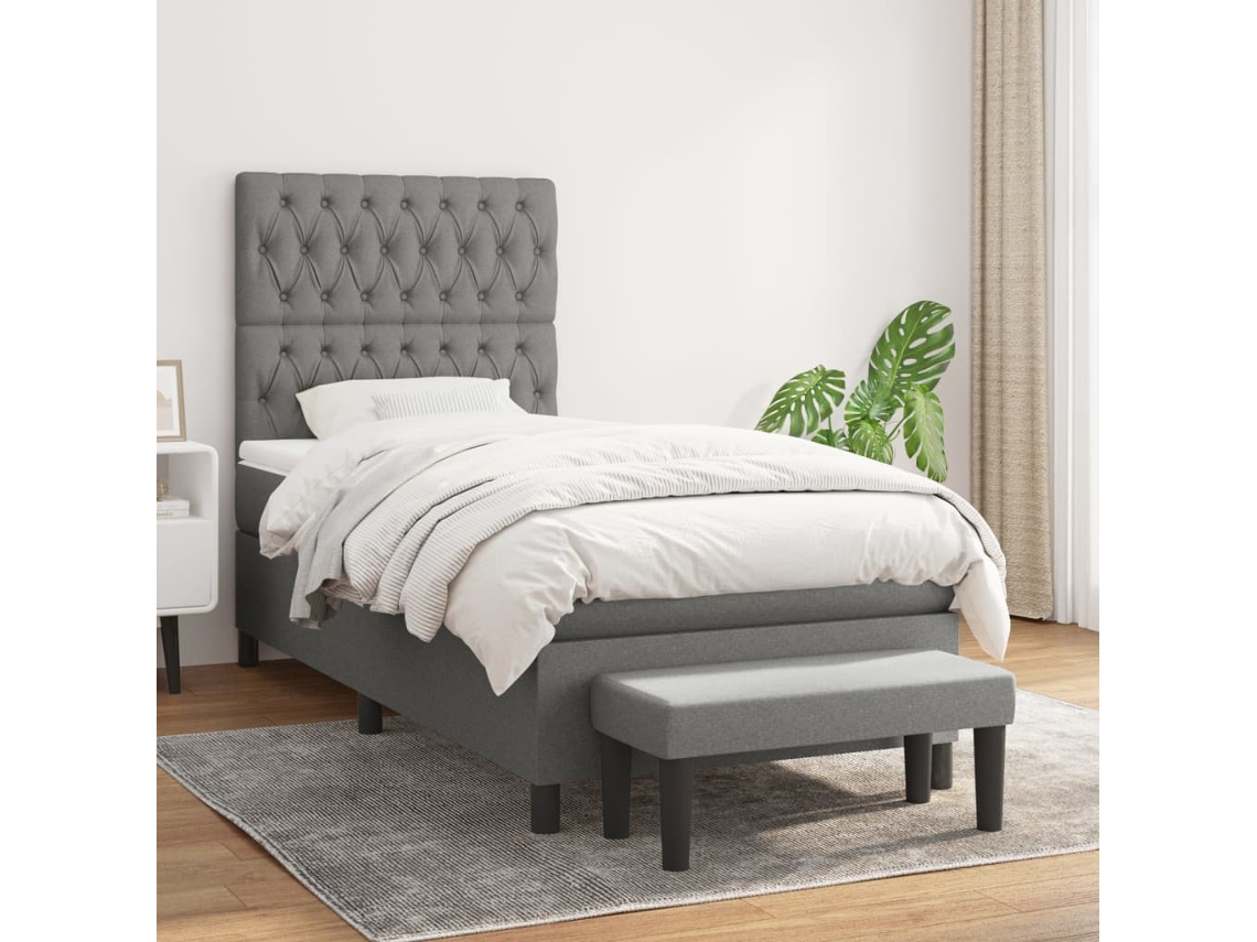 Cama Box Spring Con Colchón Tela Gris Oscuro 100x200 Cm