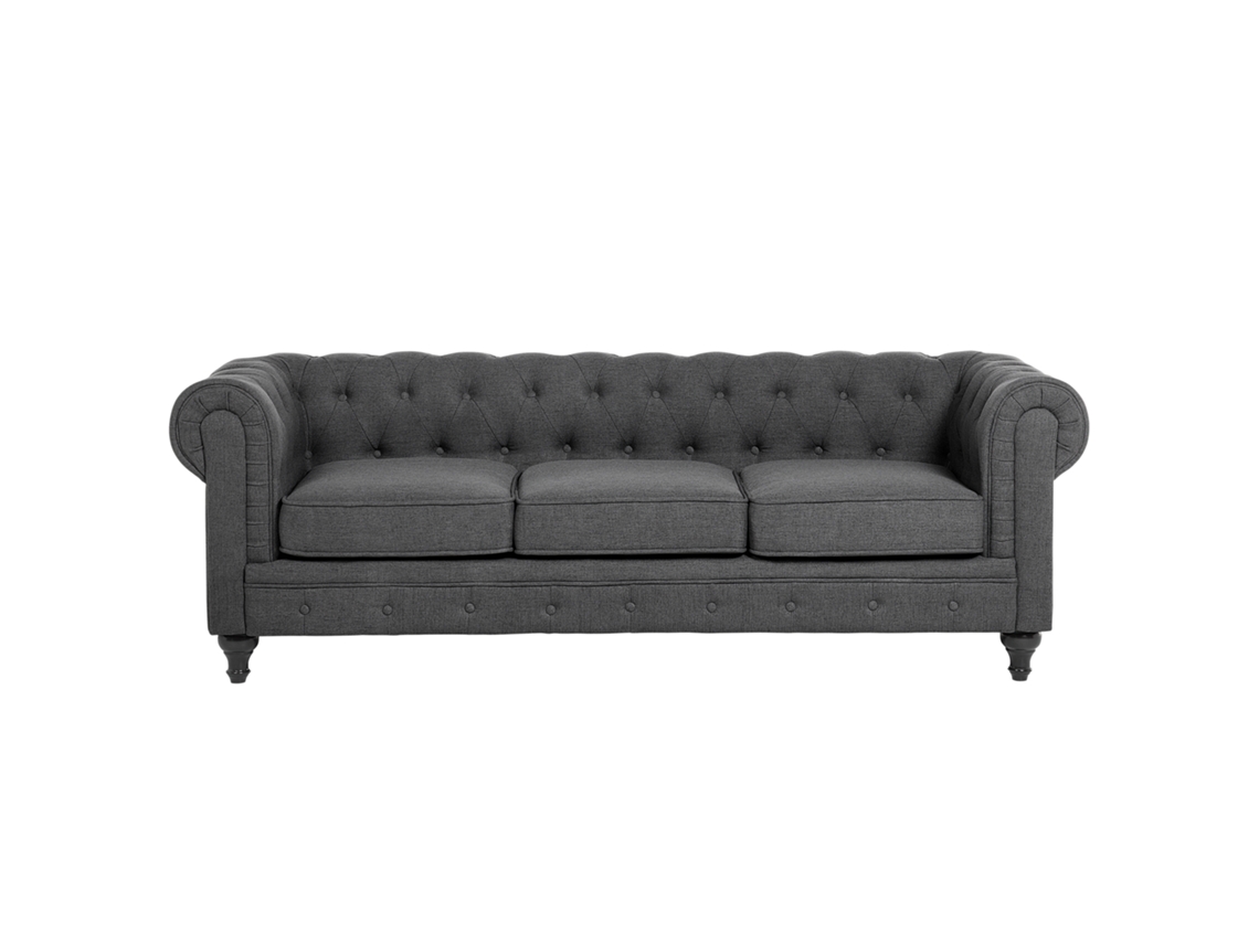 Sofá de 3 plazas BELIANI Chesterfield de Poliéster Gris 202x75x70