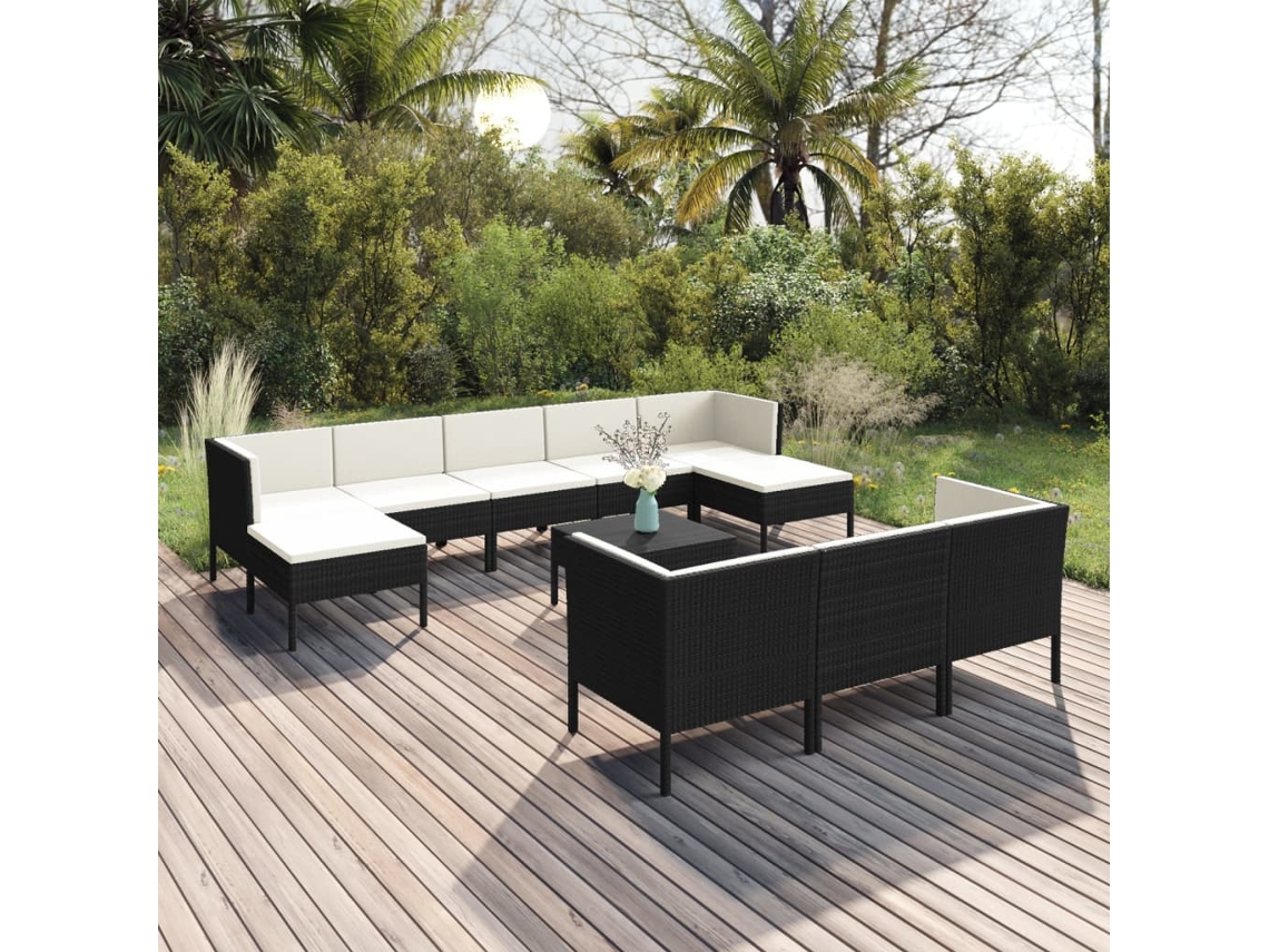 Conjunto de jardín de 11 piezas con cojines de mimbre negros de DKD Home Decor