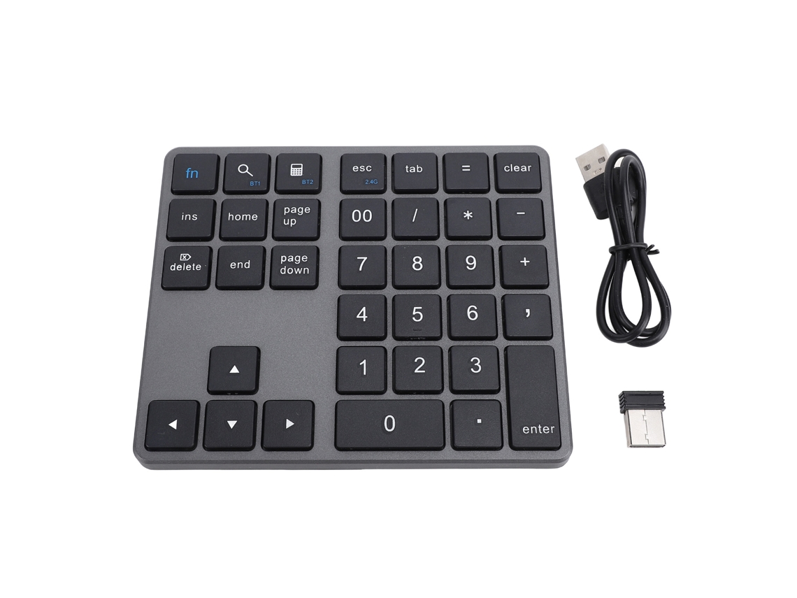 Teclado Numérico Sem Fio 35 Teclas 2.4g Bt5.0 Bt3.0 Para Laptop Desktop Smartphone Os X Cinza