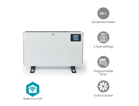 Calentador de convección SmartLife Wifi 2000 vatios 3 configuraciones de calor LCD 5 - 37C Termostato ajustable Blanco NEDIS