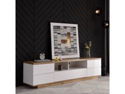 Mueble Tv Moderno 180 Cm - Diseño Bicolor, Acabado Madera - Blanco