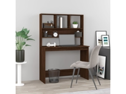 Escritorio | Mesa | Escritorio con estantes, derivados de madera de roble, marrón