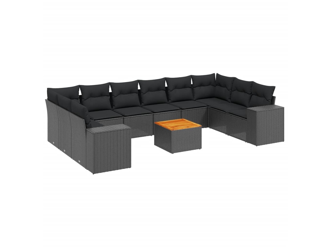 Maison Exclusive - Set De Sofás De Jardín 11 Pzas Y Cojines Ratán Sintético Negro