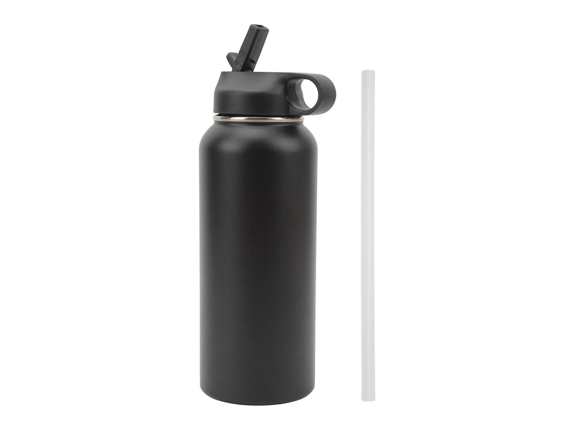 Botella Térmica De Acero Inoxidable 304, 946 Ml, A Prueba De Fugas, Con Pajita Para Gimnasio, Ciclismo, Viajes, Color Negro.