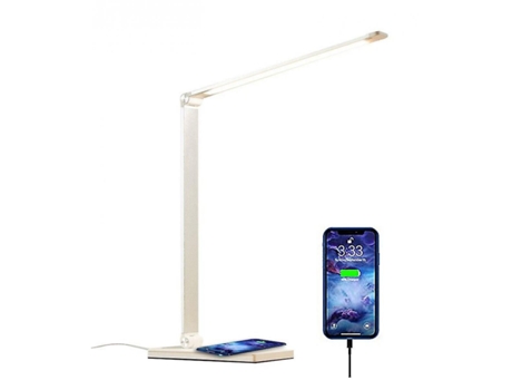 Lámpara de mesa LED, Llamativa lámpara de mesa, Cargador inalámbrico para teléfono móvil (plateado)