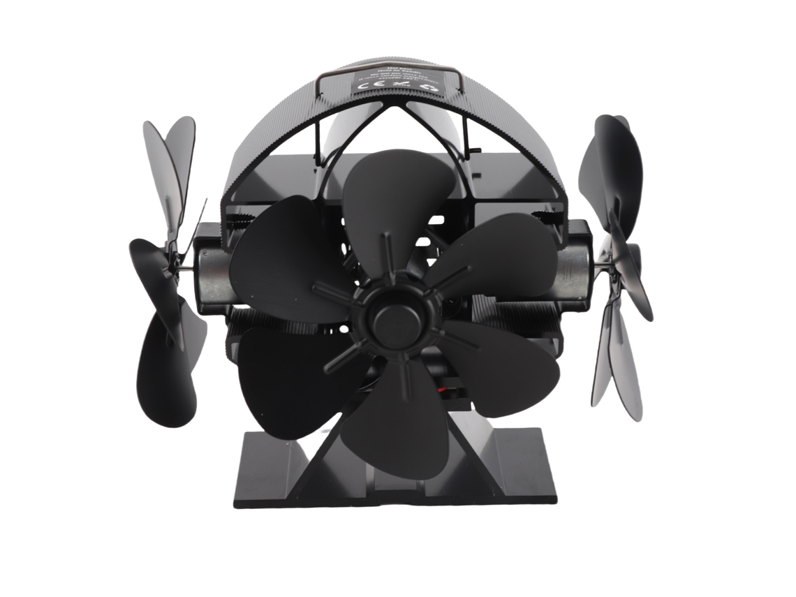 Ventilador De Sobremesa Con Función De Calor, 3 Cabezales, 18 Aspas, Aluminio, 270 Grados, Para Estufas De Leña Con Cubierta Protectora.