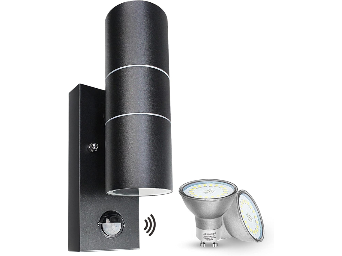 Luminária Led Externa Com Sensor De Movimento Pir — Classificação Ip44 (preta) — Inclui 2 Lâmpadas Gu10 De 5w, Luz Branca Quente (3000k)