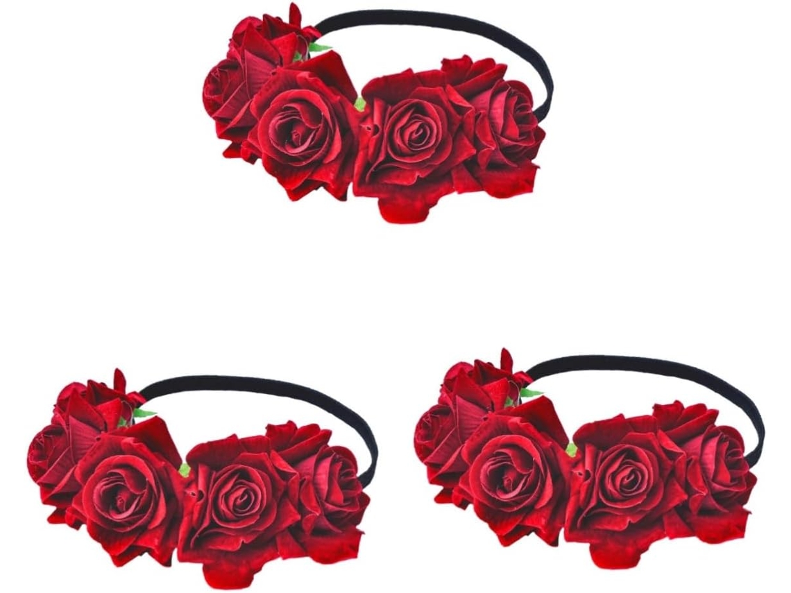 Corona De Rosas Rojas Artificiales De 3 Piezas, Elegante Accesorio Para El Cabello Para Fotos Y