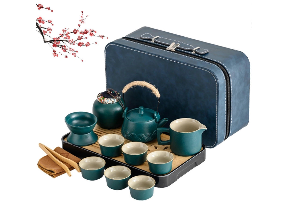 Juego de té chino Gongfu de 14 piezas en porcelana esmaltada con bandeja, estilo japonés, regalo para amantes del té.