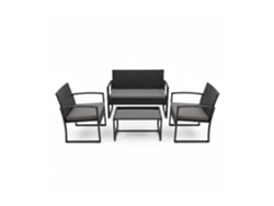 Relaxdays Set Jardín 4 Pzs Ratán, 4 Pers., Banco 2 Plazas, 2 Sillas, Mesa De Cristal, Lounge Exterior, Negro