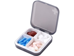 Organizador De Pastillas Portátil - Pequeño Pastillero Con 4 Compartimentos Para Bolso O Bolsillo - Gris
