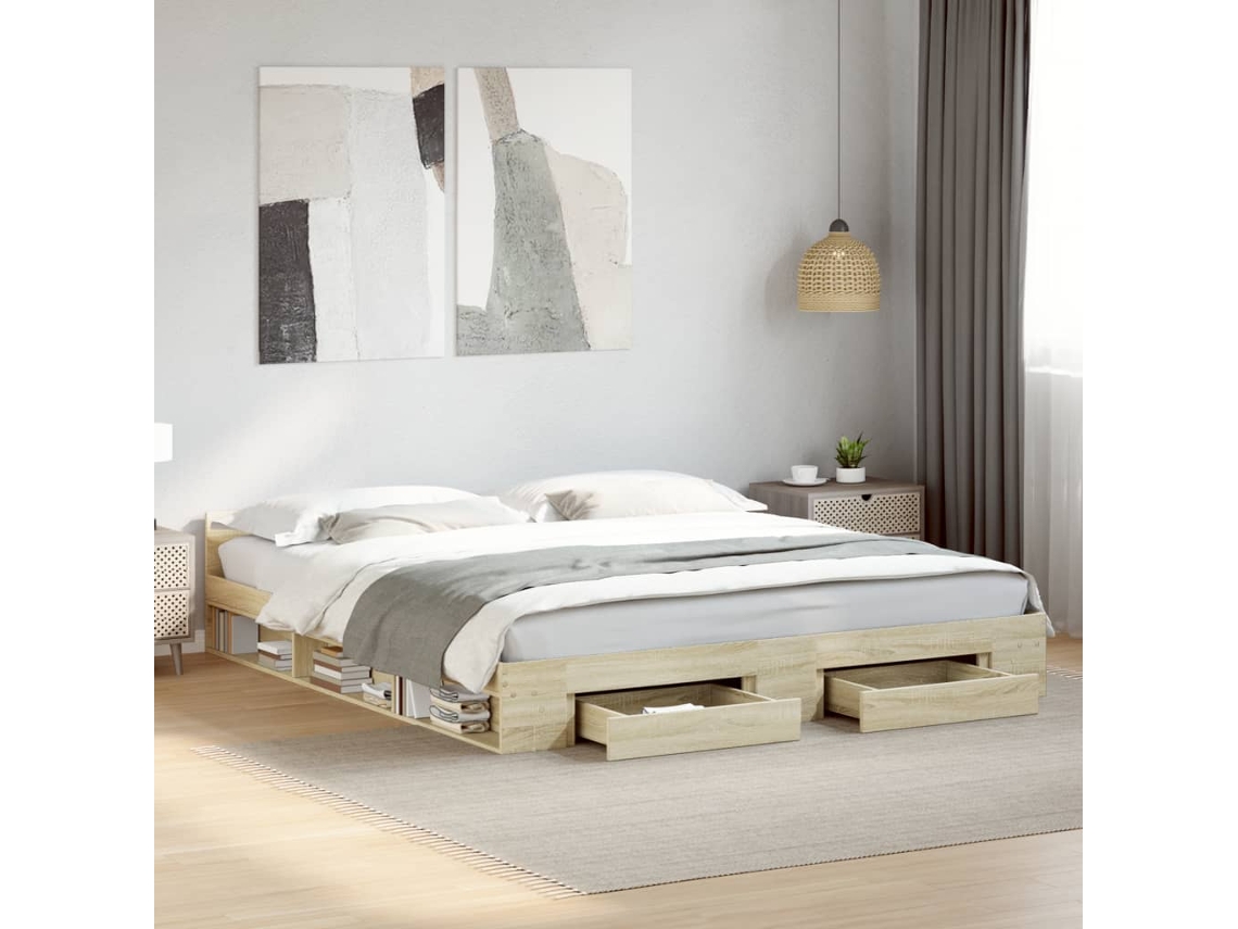 Cama Con Cajones Madera Ingeniería Roble Sonoma 180x200 Cm