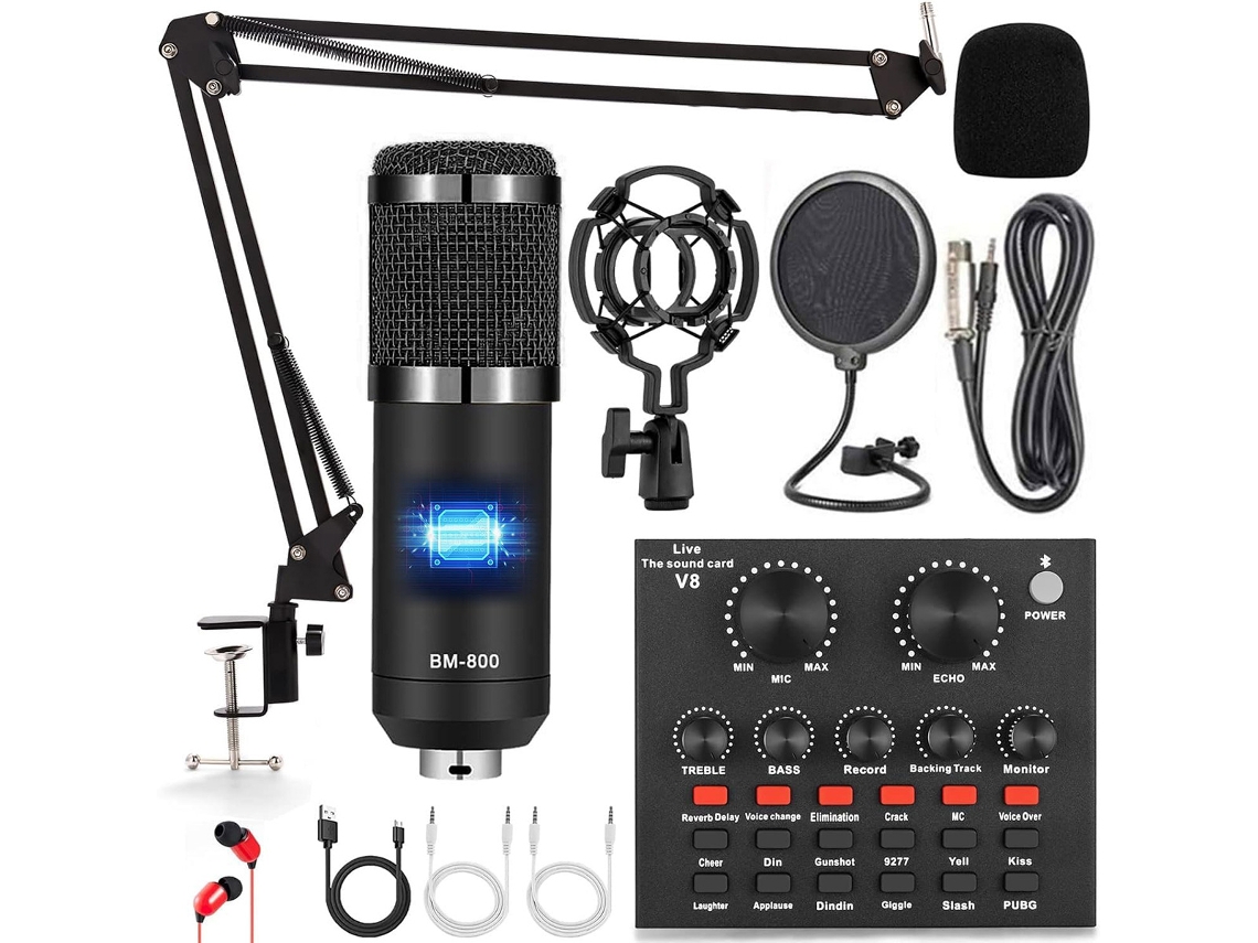 Micrófono De Condensador Bm-800 Con Cambiador De Voz Y Tarjeta De Sonido, Ideal Para Grabación Y Transmisión (negro) Siurn
