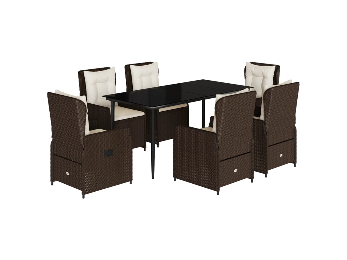 Conjunto 7 comedor de jardín VIDAXL con cojines ratán sintético marrón