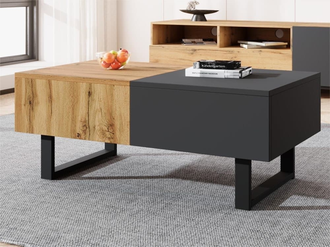 Mesa De Centro Multifuncional 155x55x40 Cm - Madera Y Metal, Almacenamiento Oculto, Fácil De Instalar - Natural