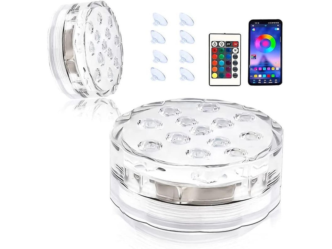 Luces Led Sumergibles Para Estanques, Paquete De 2 Unidades Con 13 Led, Control Remoto Y Aplicación.