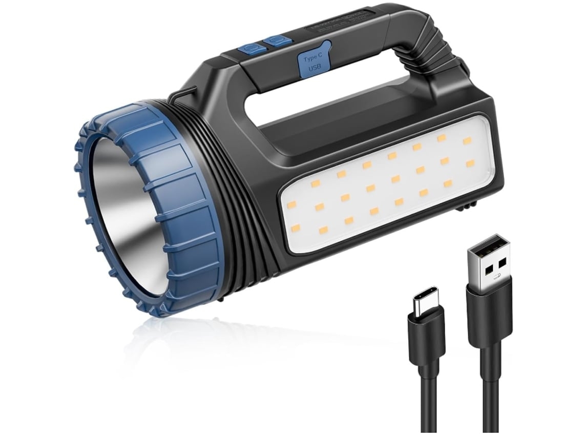 Linterna Multifuncional Portátil Con Energía Solar, Led De 8000 Lúmenes Con Luz Estroboscópica De Emergencia, Color Negro, Ideal Para Decora