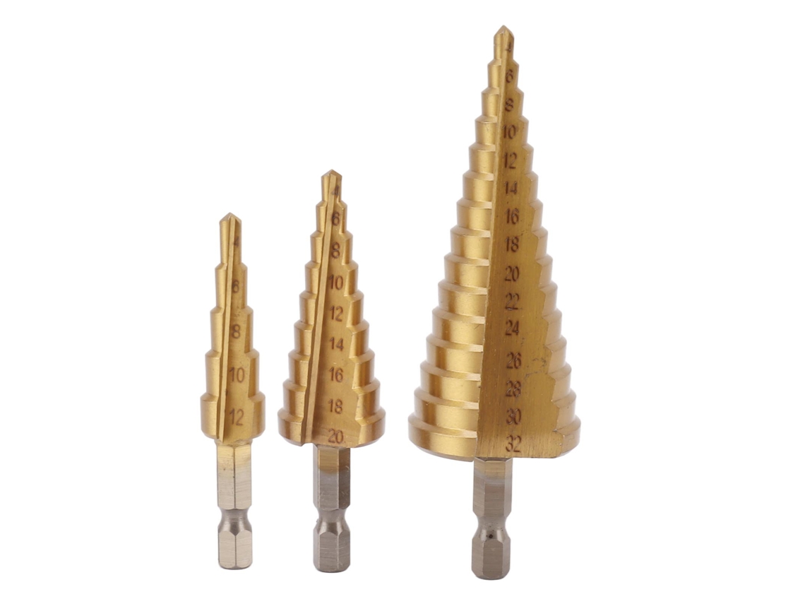 Abridor de agujeros Pagoda con mango triangular de perforación rápida, broca escalonada de 4,32 mm, 4,20 mm y 4,12 mm para madera y metal.