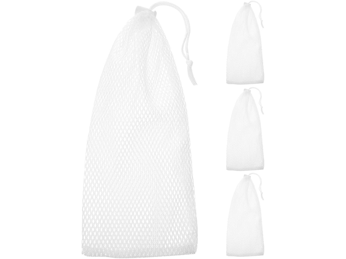 Red Comedero Para Pájaros De Poliéster Blanco De 4 Piezas Con Cordón Ajustable, Bolsa De Alimentación Para Pájaros