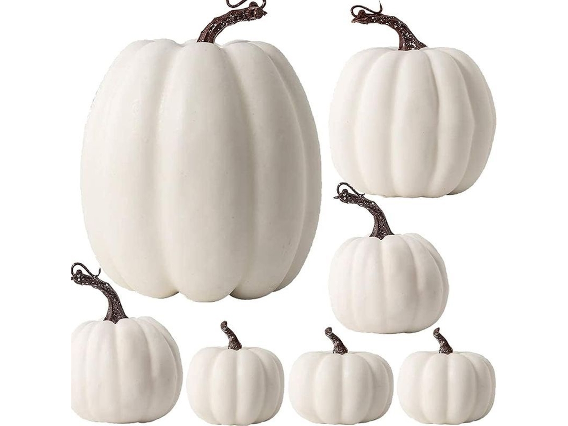 7 Calabazas Artificiales De Espuma, Decoración De Otoño, Accesorios Para Halloween Thanksgiving Navidad Blanco