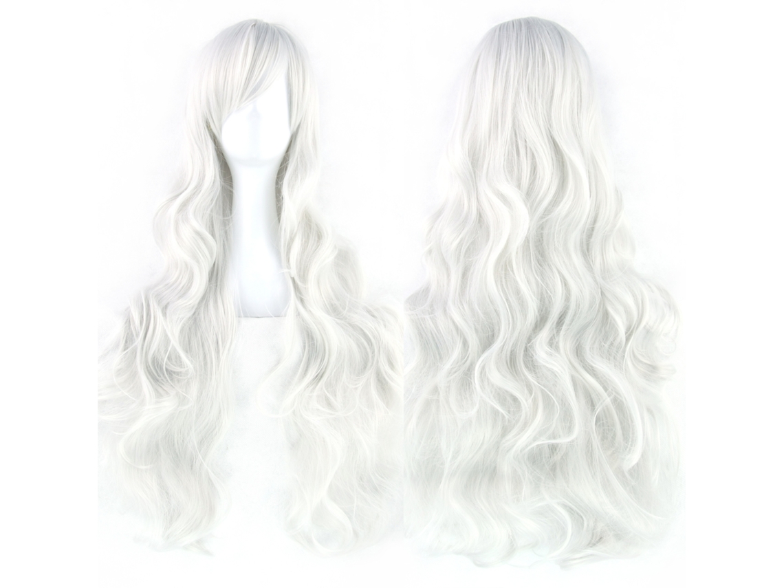 Peluca larga y rizada para cosplay de personajes de anime, 80cm (blanca) Gertiz