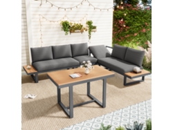 Juego De Jardín De Esquina Reclinable En 5 Posiciones, Estructura De Acero Galvanizado, Mesa De Material Compuesto, Gris-negro, Con Espacios