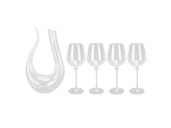 Juego de 5 copas de vino de cristal, estilo bar familiar, decantador.