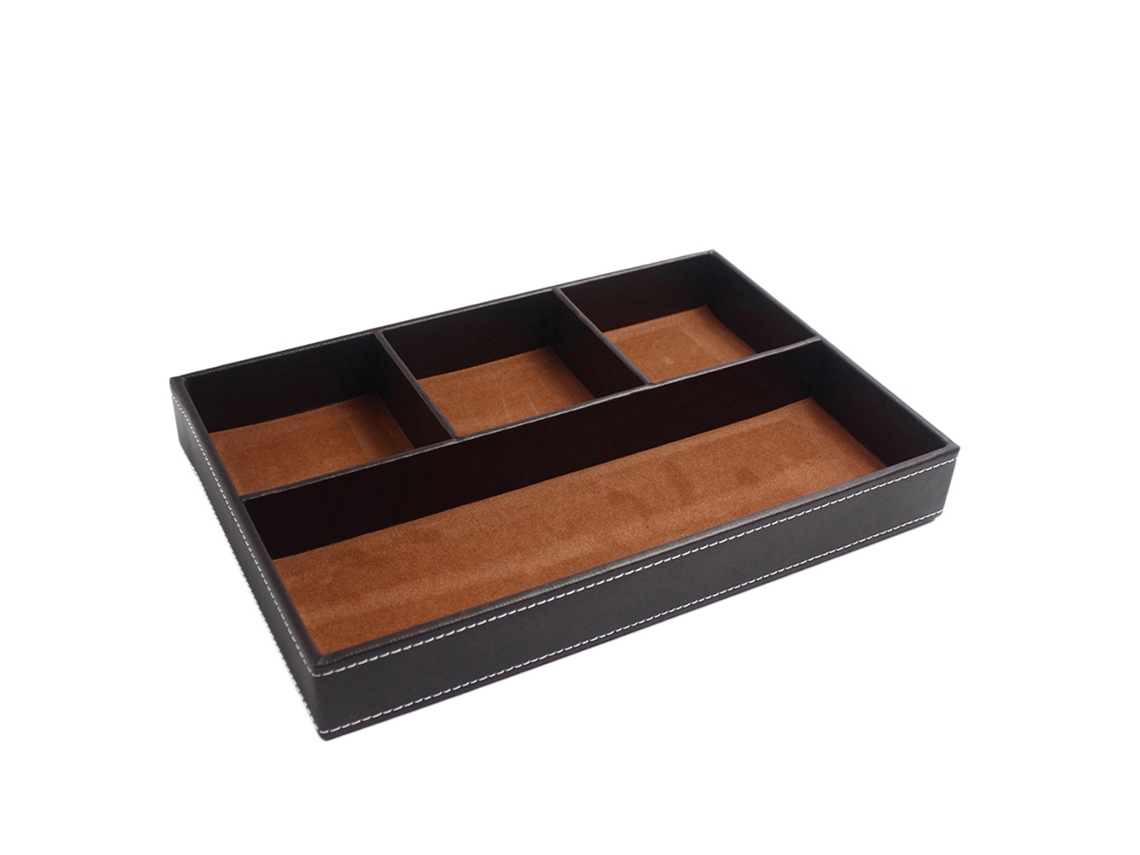 Bandeja Organizadora De Cuero Sintético Con 4 Compartimentos Para Organizar Llaves, Monedas, Joyas Y Accesorios.