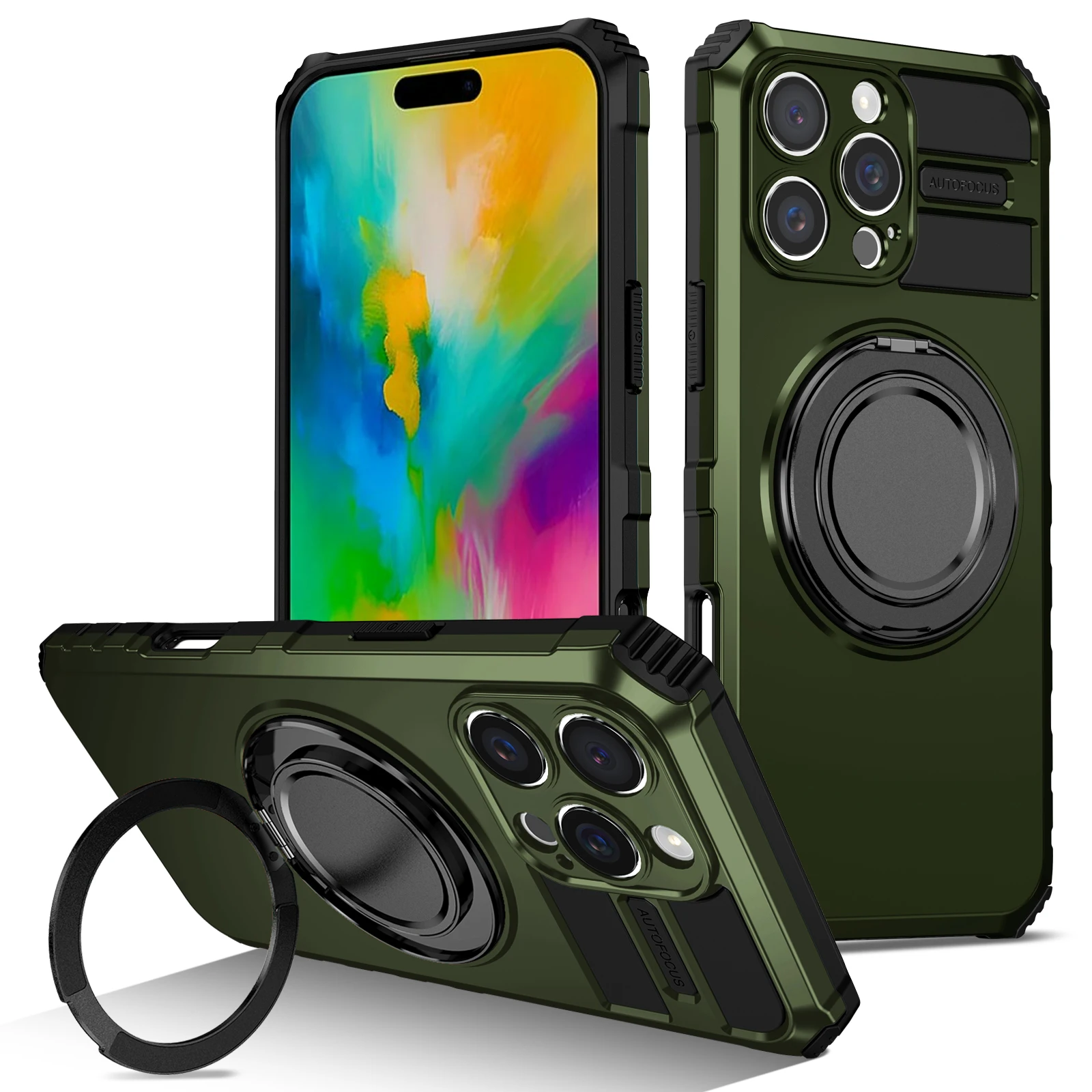 (verde, Iphone 16 Pro Max) Elegante Funda Magnética Para Teléfono De Coche Con Soporte De Anillo Metálico Giratorio De 360 Grados.