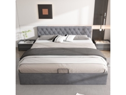 Cama Tapizada 180x200 Cm - Cabecero Capitoné, Cama Doble, Cama Hidráulica Con Almacenamiento, Somier, Gris
