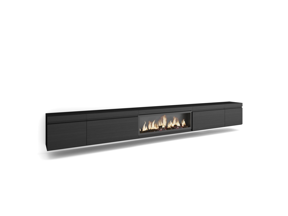 Mueble TV, Televisión, 368x35x45, Chimenea eléctrica XXL, Colgado, Suspendido, Negro SKRAUT HOME