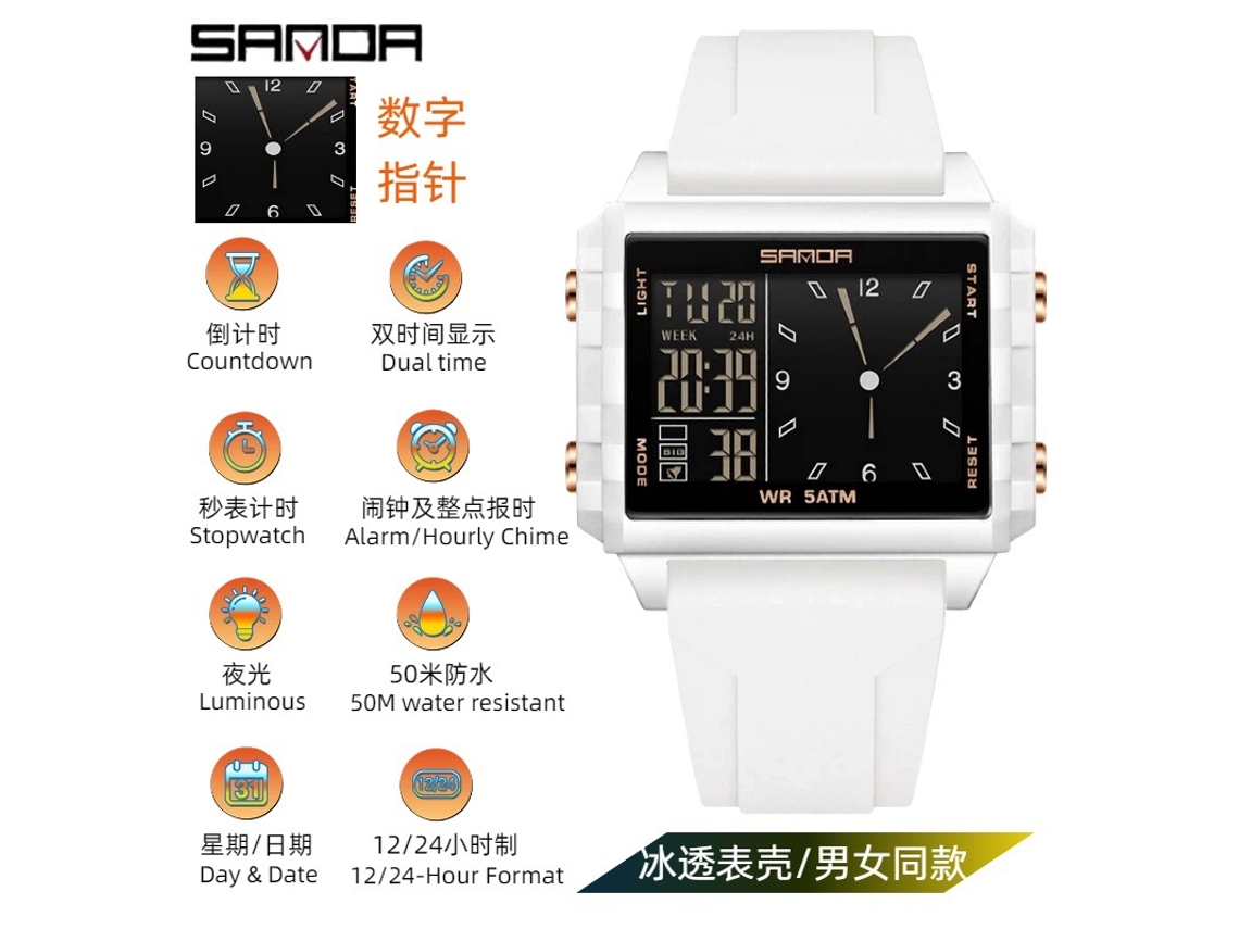 Reloj Electrónico Multifuncional Cuadrado Transparente Con Cuenta Regresiva Y Alarma Luminosa (oro Rosa Blanco)