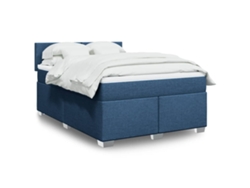 Cama Box Spring Con Colchón Tela Azul 140x200 Cm