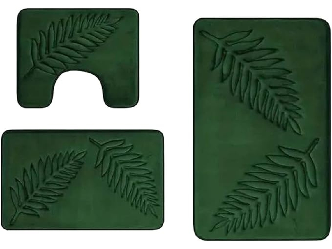Juego de 3 alfombrillas de baño antideslizantes, suaves y absorbentes: alfombrilla de 40x60 cm, alfombrilla para inodoro de 40x50 cm y alfombrilla pequeña de 50x80 cm (verde).