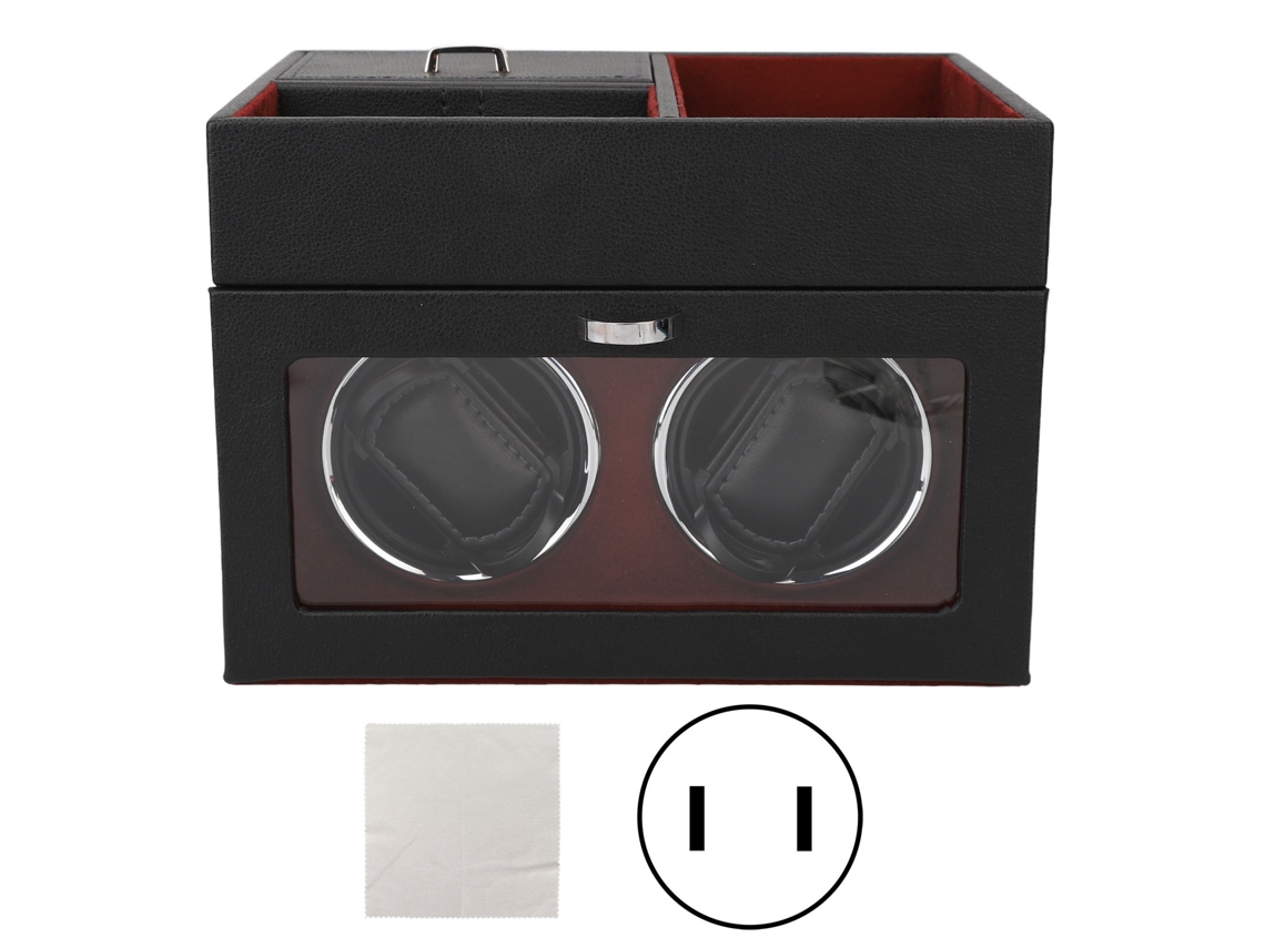 Enrollador de relojes doble vertical silencioso con luz ajustable, 100-240 V, rojo vino