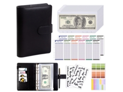 Cuaderno Siurn A6 de hojas sueltas en cuero sintético con 8 sobres A6 con cremallera para presupuestos en efectivo, color negro