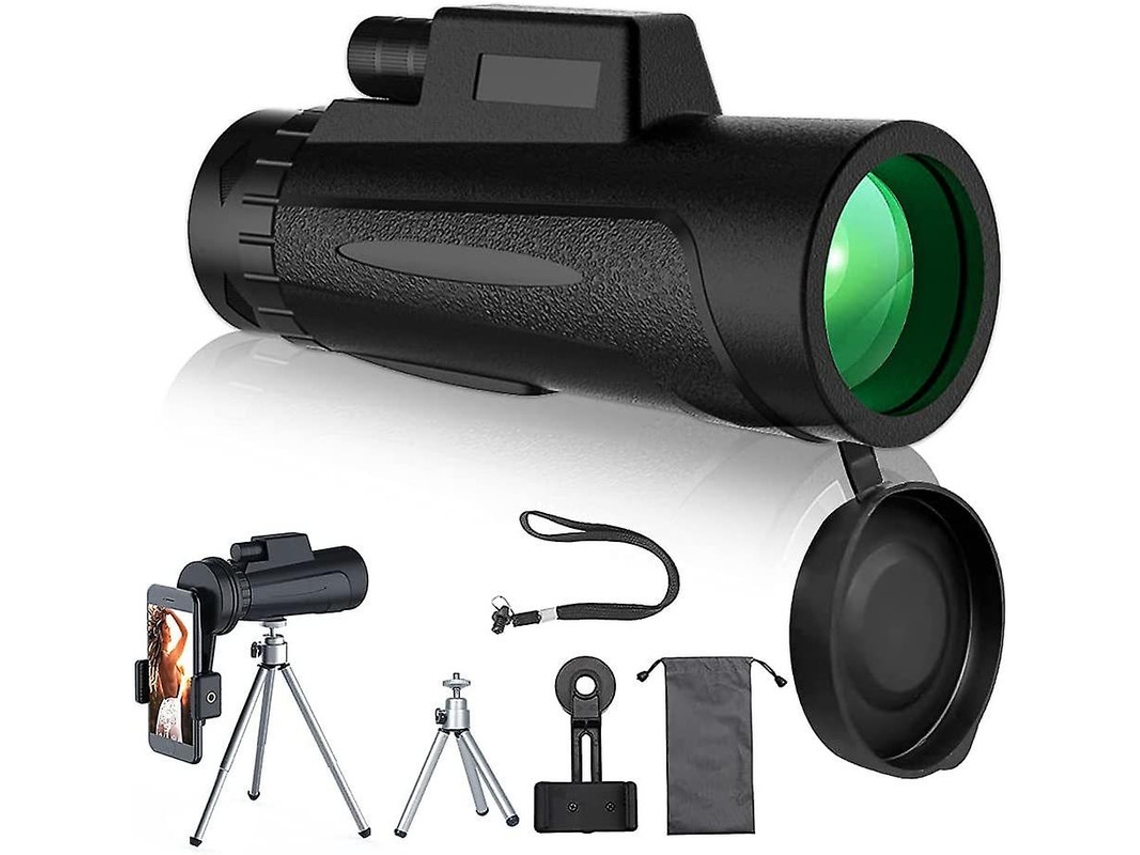 Telescopio monocular 12x50 HD IP68 con prisma Bak4, trípode, adaptador para smartphone, fauna, caza, camping, color negro, Yizhood