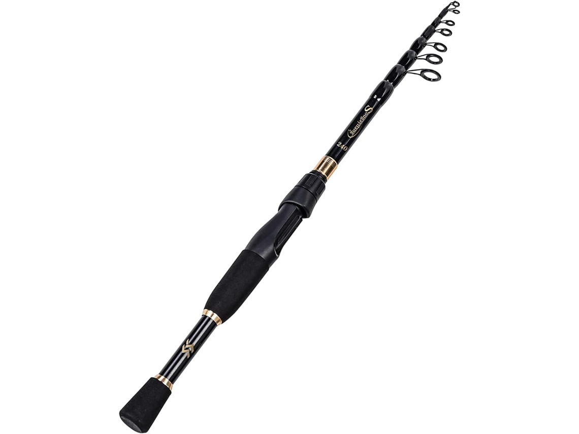 Caña De Pescar, Pesca Mar, Pescar Telescópica Ultraligera Fibra Carbono 1,8-2,4 M, 2,4 Portátil, Seguro